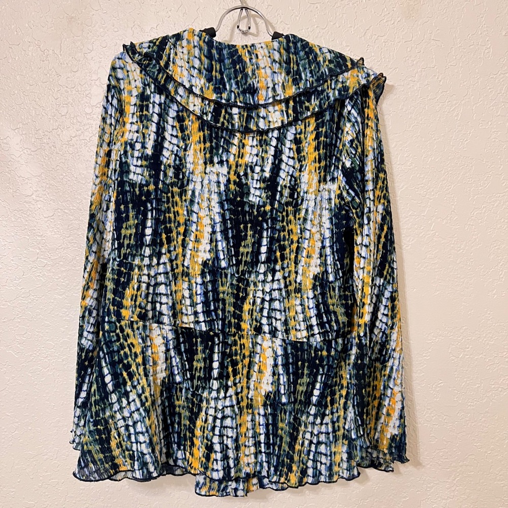 Ashro Womens XL 2 Piece Skirt Set Blue Yellow Abstract Ruffle Top Midi Skirt - Picture 7 of 11